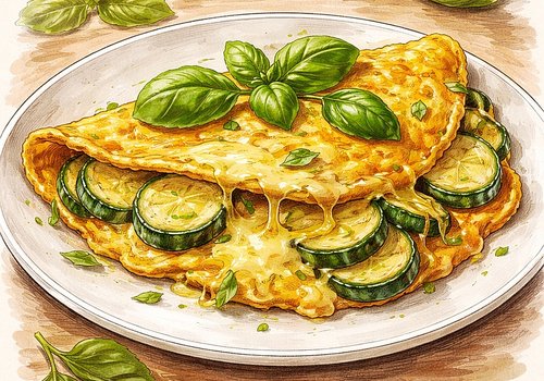 Омлет с кабачками, сыром и базиликом – нежный полезный завтрак на сковороде
