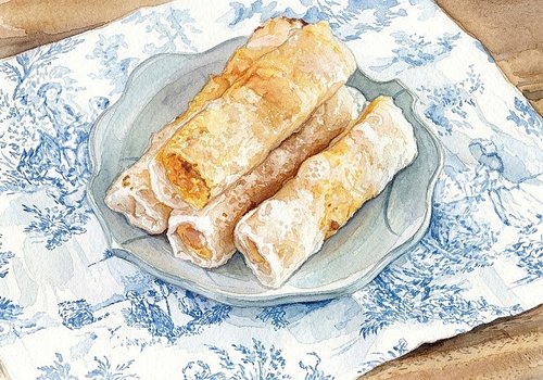 Хрустящие роллы с сыром и курицей на сковороде